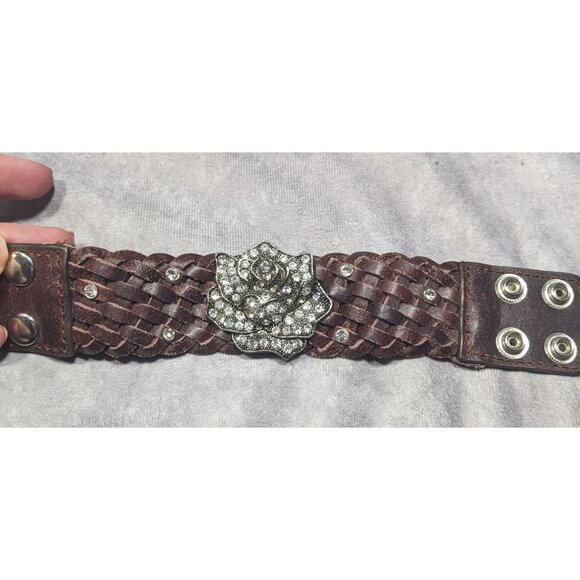 Cowgirl Glam Floral Braided Leather Rhinestone Bracelet - Picture 14 of 14